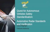 Quest for Autonomous Vehicles Safety ... - standards.ieee.org · EXPECTATIONS OF RADAR STANDARDS FOR ADAS/AD Frequency band, radiated power and out of band emissions Design features,