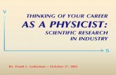 V THINKING OF YOUR CAREER AS A PHYSICIST · 2012-10-12 · mentor, developing his or her own resources to solve problems Builds collegial relations with coworkers Contributing Independently