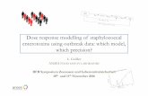 Dose response modelling of staphylococcals enterotoxins ...€¦ · Pill(d)=1 –exp(-r x dose) If r=10-6 Log10(illness probability) Dose log10(cells) Models used for toxin • «Benchmark