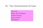 16. Two-Dimensional Arrays · Rows and Columns 12 17 49 61 38 18 82 77 83 53 12 10 A: A is a 3-by-4 array: 3 rows 4 columns. row 1 row 2 row 3 col 4 col 3 col 2 col 1