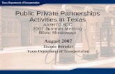 Public Private Partnerships Activities in Texassp.construction.transportation.org/Documents/PPP... · Project Agreement (SH 130 segments 5 & 6) • Texas receives: – $1.35 B 40
