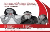 Is your cold, sore throat, earache or cough getting you down? · 2014-12-29 · Tonsillitis Cough Cold and Flu. Runny or blocked nose, sore throat, sinus pain, cough and earache are
