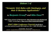 Slideset 1 of “Semantic Web Rules with Ontologies, and ...ebusiness.mit.edu/bgrosof/paps/talk-iswc2004-rules-tutorial.pdfVision: Uses of Rules in E-Business • Rules as an important