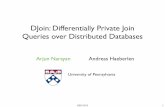 DJoin: Differentially Private Join Queries over ... · arbitrary operations on local databases. conjunctions and disjunctions of equalities across databases. certain inequalities