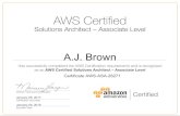 A.J. Brown · AVVS Certified Solutions Architect - Associate Level Has successfully completed the AWS Certification requirements and is recognized as an AWS Certified Solutions Architect