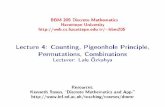 Lecture 4: Counting, Pigeonhole Principle, Permutations ...bbm205/Lectures/Lecture4.pdf · Proof: Obvious, but prove it yourself by induction on |A|. general Product Rule If A 1;A