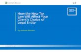 New Tax Law: How it Affects Your Clients' Choice of Legal Entity · The Tax Cuts and Jobs Act (TCJA) of 2017 has made sweeping changes to our nation’s tax code, impacting many business