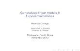 Generalized linear models II Exponential familiespmcc/seminars/SASA/glm2.pdf · Components of a generalized linear model I Observation Y 2Rn with independent components... very strong