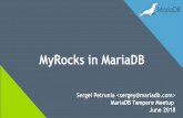 MyRocks in MariaDB6 MyRocks distribution releases March 2017 – Alpha-maturity plugin in MariaDB 10.2 – Percona server: “test builds” Jan, 2018 – Stable in Percona-5.7 –