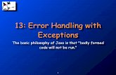 13: Error Handling with Exceptionsgaryb/Courses/Java/Slides/Ch13.pdf · Errors like exceeding array bounds and division ... Don’t use exceptions for normal flow of control. Exceptions
