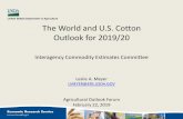 The World and U.S. Cotton Outlook for 2019/20 aiding cotton consumption prospects. • China’s stock policy transitions from reducing reserve stocks to rotating/maintaining these