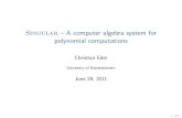 Singular A computer algebra system for polynomial …I is a computer algebra system for polynomial computations. I has a special emphasis on commutative and non-commutative algebra,