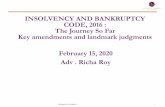 INSOLVENCY AND BANKRUPTCY CODE, 2016 : The Journey So … · Application before NCLT with proof and name of proposed RP Rejection of Application ... • 14 nclt benches with a total