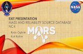 Exit Presentation MaRS: Mass and Reliability Source ...Bible Study with Astronaut David Leestma ... reliability data Laptop Random Failures = 6 Graphics Card Random Failures = 1 Battery