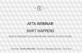 AFTA WEBINAR SHIFT HAPPENS€¦ · AFTA WEBINAR SHIFT HAPPENS HOW TO ENSURE YOU SURVIVE AND THRIVE IN THE FUTURE. ... VR and AR and BR (blended) SHIFT HAPPEN S When there’s a collision