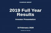 2019 Full Year Results - Campari Group · 2020-02-18 · Investor Presentation 18 February 2020. Results for the Full Year 2019 ended 31 December 2019 Table of contents Results Summary