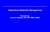 Hazardous Materials Management · Hazardous Materials Management Presented by. James E. Roughton, MS, CSP, CRSP, CHMM. Hazardous Waste Operations And Emergency Response (HAZWOPER)