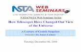 How Telescopes Have Changed Our View of the …...How Telescopes Have Changed Our View of the Universe Web seminar series: I. Anti-matter Eyes on the Gamma-Ray Skies Nov 12 II. A Century