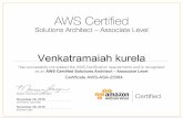 Venkatramaiah kurela · AVVS Certified Solutions Architect - Associate Level Has successfully completed the AWS Certification requirements and is recognized as an AWS Certified Solutions