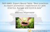 FAO-IAMO. Expert Round Table “Best practices · Trade of the Republic of Tajikistan 1. Export-related issues: export promotion, customs and certification Tajikistan’s agribusiness