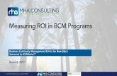Measuring ROI in BCM Programs - MHA Consulting€¦ · REPORTING ON ROI •So, what does my BCM ROI number tell me? It gives insight into these key areas: –Foundational Fitness
