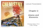 Chapter 2 Atoms and Elements...atoms of other elements. 3. Atoms combine in simple, whole-number ratios to form compounds. 4. Atoms of one element cannot change into atoms of another