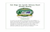 Oak Ridge Site Specific Advisory Board Monthly Meeting · 2018-04-06 · Oak Ridge Site Specific Advisory Board Monthly Meeting of the Oak Ridge Site Specific Advisory Board Unapproved