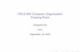 CSC2/452 Computer Organization Floating Pointsree/courses/csc-252-452/fall-2019/... · CSC2/452 Computer Organization Floating Point Sreepathi Pai URCS September 16, 2019