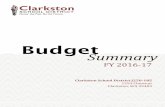 Budget in Brief 15-16 - Clarkston School District · This document is a Budget Summary and guide to the 2016-17 Budget of the Clarkston School District J250-185. The Budget Summary