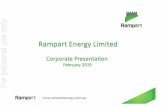 Rampart(Energy(Limited( · For personal use only Rampart(Energy(Limited(2(Investment(Ra,onale(• New Board since mid 2014 • Implementing a low cost E&P growth strategy • Disciplined