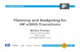 Planning and Budgeting for HP e3000 Transitions · • Databases • Tools and Compilers • Migration Tools • Application Facelifts • Timeline • Resources • Budget Rollup