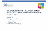 UNIVERSITY OF TRIESTE –DEAMS DEPARTMENT BACHELOR COURSE … · BACHELOR COURSE IN BUSINESS & MANAGEMENT A.Y. 2019 –2020 BLOCK 5 ... re-design everything from scratch and cannibalize