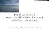 JMA Day Snow-Fog RGB Detection of low-level …• High-level clouds consisting of ice crystals, snow/ ice and sea ice appear in relatively dark color. • Low clouds consisting of