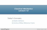 Classical Mechanics Lecture 12 - Simon Fraser University · 2013-02-26 · Mechanics((Lecture(12,(Slide(13 + = CM m 1 m 2 v *m 2 1, f v 2, f m 1 v CM + + x m 1 m 2 v* 1,i v* 2,i =