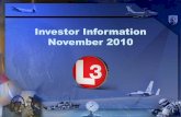 Investor Information November 2010 - L3 Technologies · manpacks, logistics Sales and Operating Margin $2,278 $2,537 $3,095 $3,450 $0 $500 $1,000 $1,500 $2,000 $2,500 $3,000 $3,500
