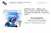 HIPAA 102 : What you don’t know about the new changes in ...€¦ · sales@acr2solutions.com HIPAA 102 : What you don’t know about the new changes in the law can hurt you! Presented