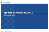 Q3 2015 EARNINGS RELEASE - s22.q4cdn.com · PENTAIR Q3 2015 Earnings Release 5 Adj. Op Income Down 16% Adj. EPS Down 13% •Effective Tax Rate of 23.0% •Adjusted Net Interest of