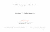 Lecture 7: Authentication · T-79.159 Cryptography and Data Security, 10.03.2004 Lecture 7: Authentication, Helger Lipmaa 9 “Vanilla” RSA Signature Scheme •Public key: (e,n),