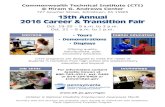 727 Goucher Street, Johnstown, PA 15905 13th Annual 2016 ...€¦ · 13th Annual 2016 Career & Transition Fair Oct. 19-20 Œ 9 a.m. to 3 p.m. Oct. 21 Œ 9 a.m. to 1 p.m. Commonwealth