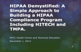 HIPAA Demystified: A Simple Approach to Building a HIPAA ... · There are additional privacy and security requirements. Business Associates (anyone external vendors that handle PHI)