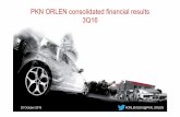PKN ORLEN consolidated financial results 3Q16 · Key highlights 3Q16 Value creation Financial strength EBITDA LIFO: PLN 2,2 bn Results under the pressure of weaker macro and shutdowns