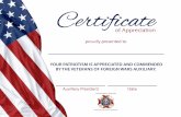 Certificate - VFW Auxiliary National Organization · of Appreciation Certificate Auxiliary President Date. Created Date: 9/26/2019 4:38:41 PM ...