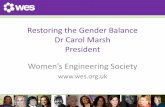 Restoring the Gender Balance Dr Carol Marsh President ... · • Dame Caroline Haslett • Marjorie Bell • Daphne Jackson OBE INTRODUCTION TO WESWES’ HISTORY . Today WES’ mission