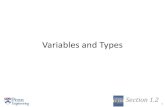 Variables and Typescis110/14su/lectures/11types.pdf · Variables and Types Section 1.2 . 22 Review Drawing primitives t lines, ellipses, etc ... conditionals and loops Math text I/O