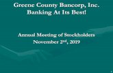 Greene County Bancorp, Inc. Banking At Its Best! · Annual Meeting Agenda Business Meeting Annual Report to Shareholders . 5 ... This presentation contains forward-looking ... Greene
