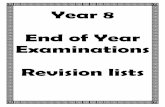 Year 8 End of Year Examinations Revision lists · 2019-05-02 · 2) Reading Comprehension – answer in English ... The storyboard task will require you to draw a three frame storyboard