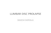 LUMBAR DISC PROLAPSE - Medical Sciences · LUMBAR DISC PROLAPSE RAKESH MIRYALA . Distribution of load in the inter-vertebral disc. (A) In the normal, healthy disc, the ... PROLAPSED
