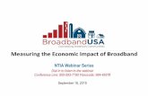 Measuring the Economic Impact of Broadband · • The literature indicates farm sales and expenses grow due to broadband access (encompasses access to information, technology such
