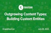 Building Custom Entities Outgrowing Content Types …...Drupal 7 Intentionally an abstract term, entities are objects that are used for persistent storage of content and configuration