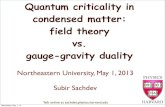 Quantum criticality in condensed matter: field theory vs ...qpt.physics.harvard.edu/talks/northeastern13.pdf · Quantum criticality in condensed matter: field theory vs. gauge-gravity